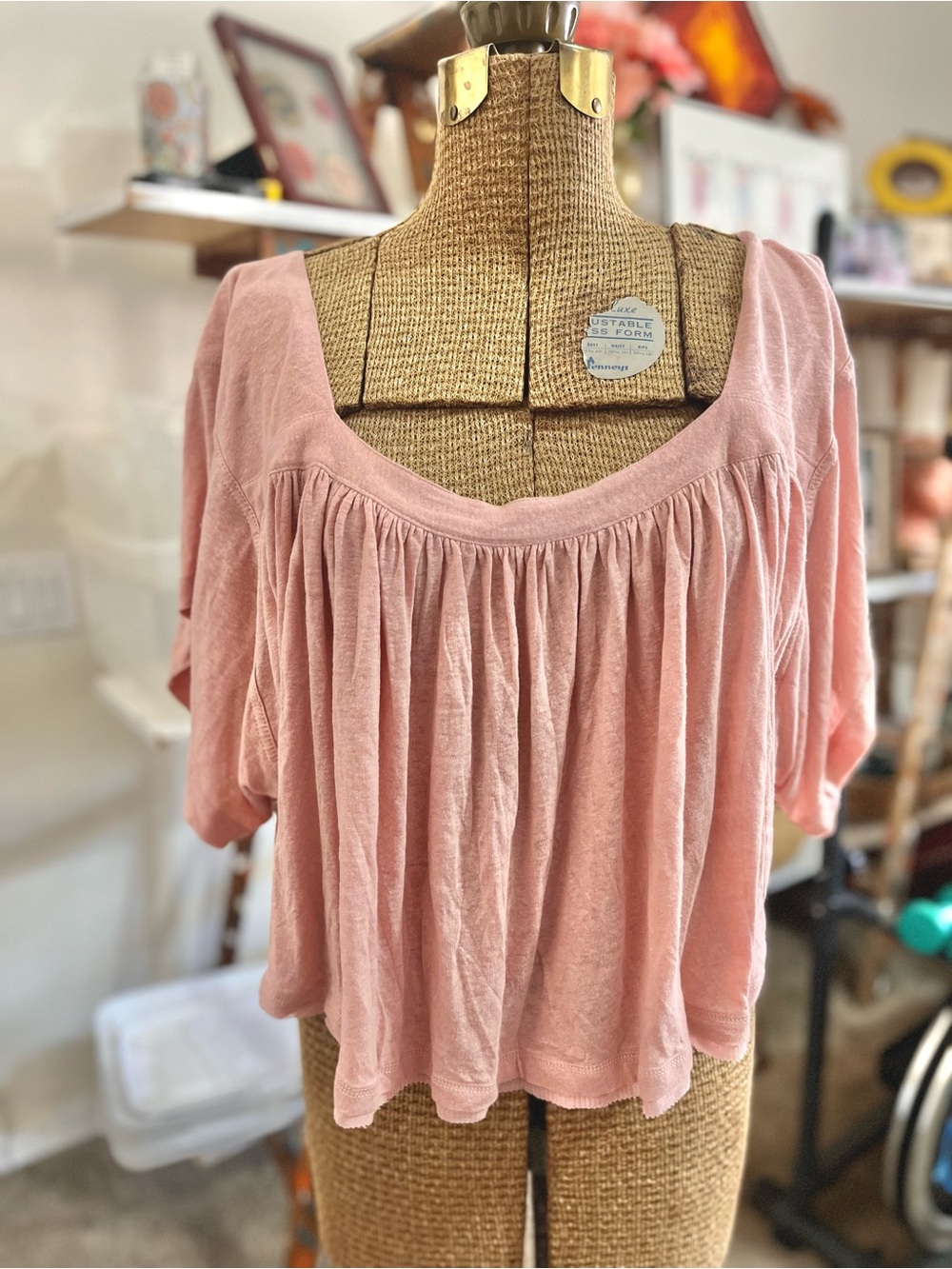 Free People Soft Pink Gathered Scoop Crop Top